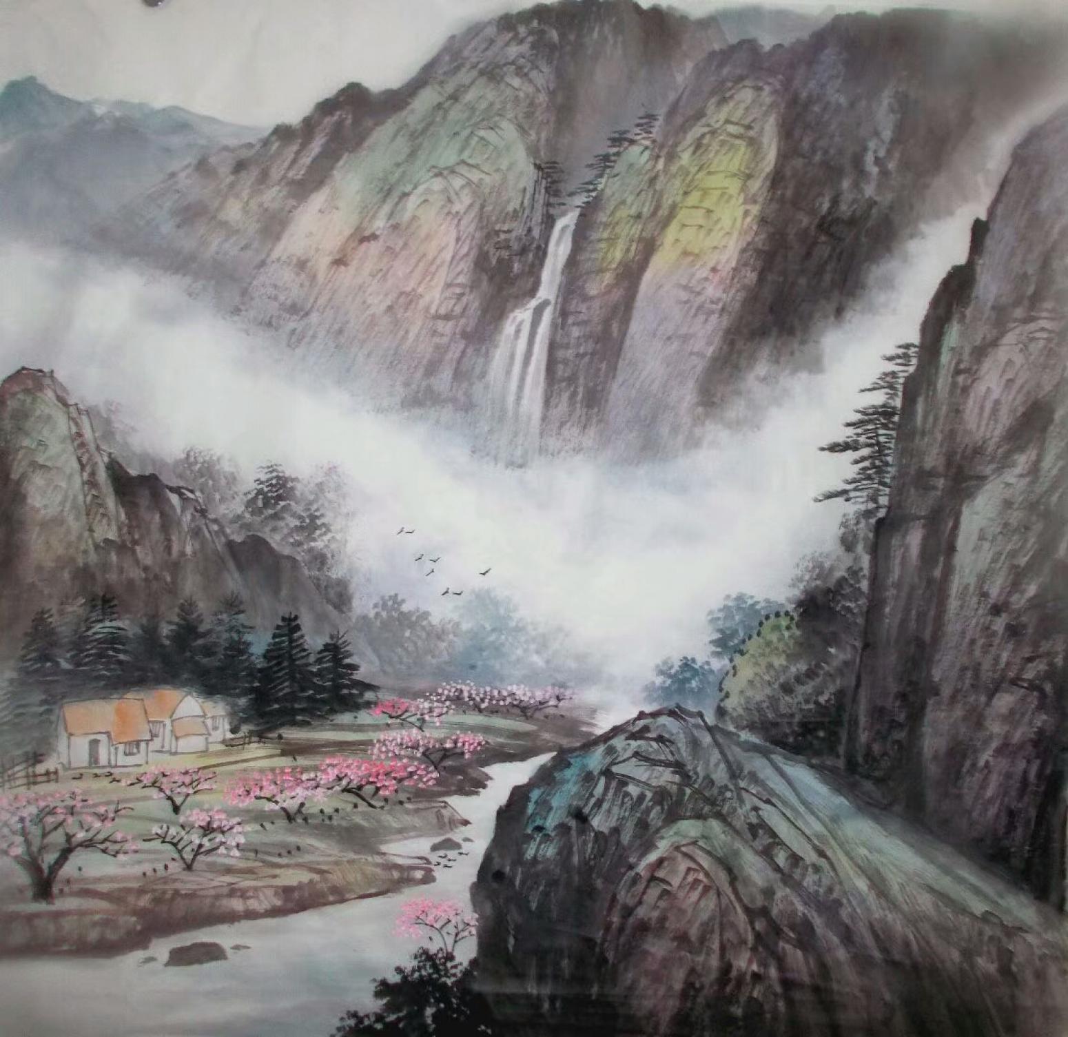嚴(yán)巍國畫作品《春來桃花開》