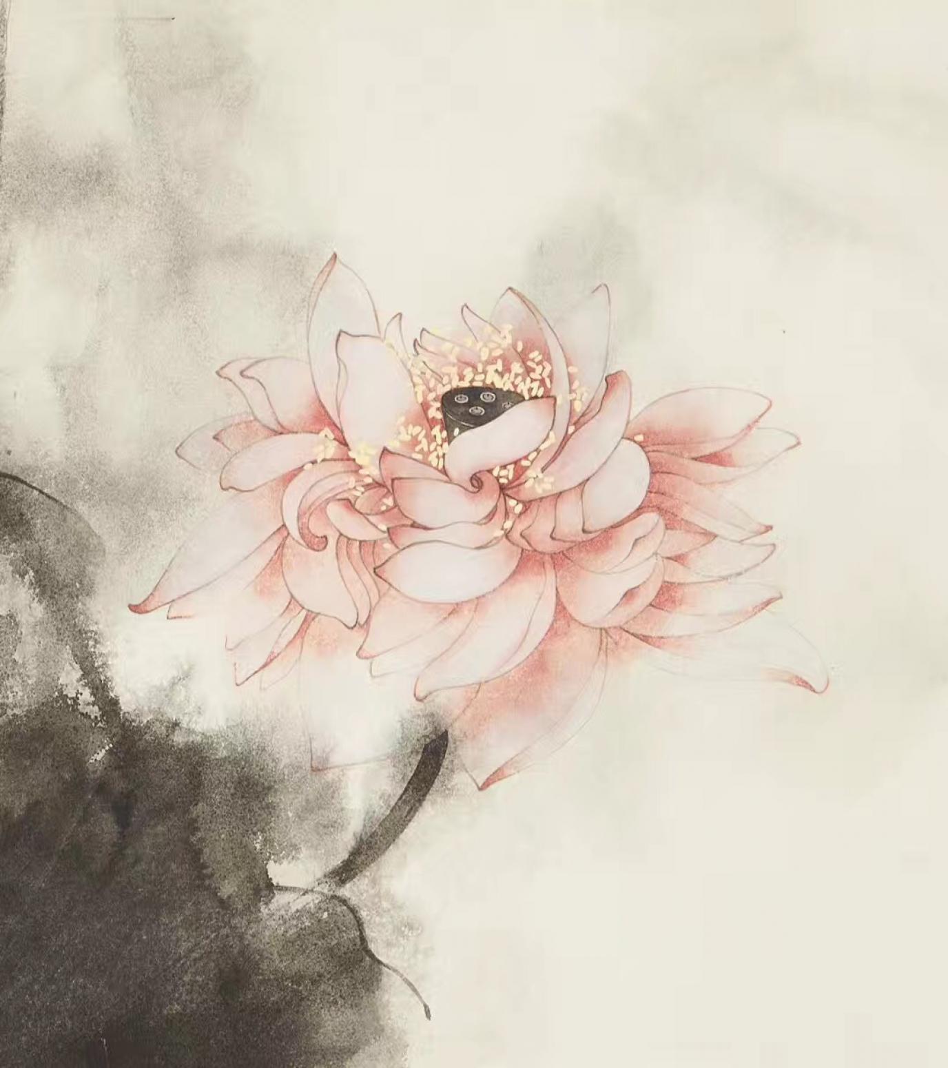 逸品蓮堂-盧夢陽國畫作品《荷荷美美》