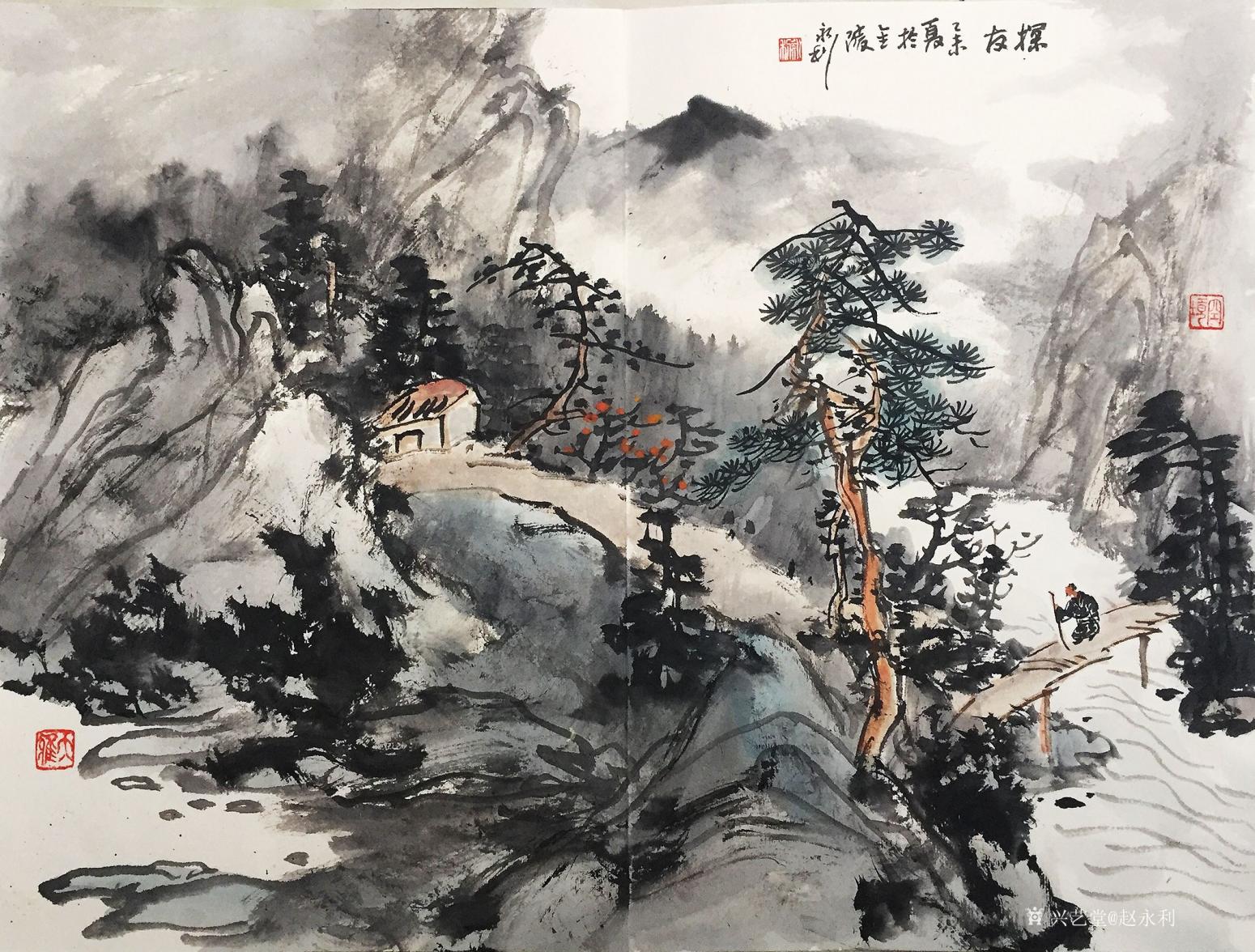 趙永利國(guó)畫(huà)作品《賞瀑圖》【圖0】