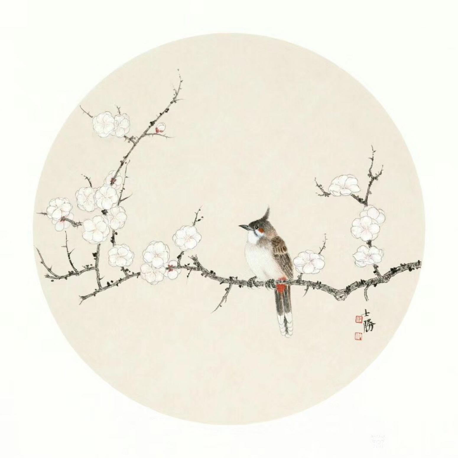 安士勝國畫作品《春棲圖》