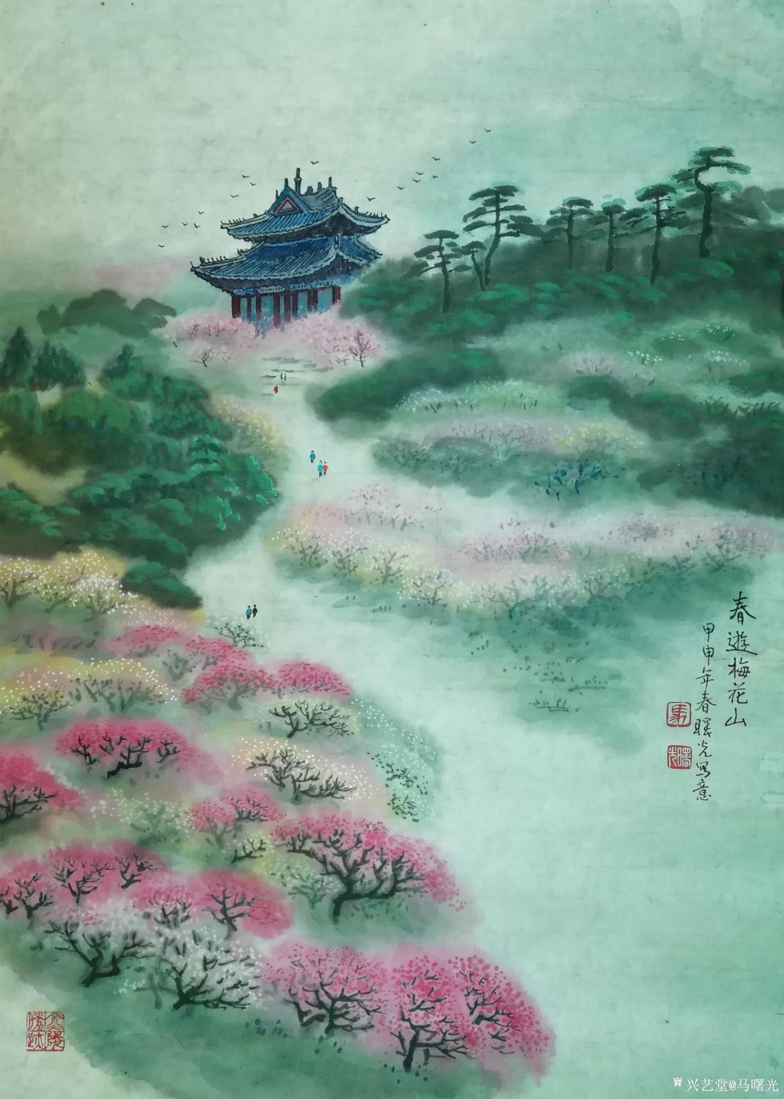 馬曙光國畫作品《春遊梅花山》