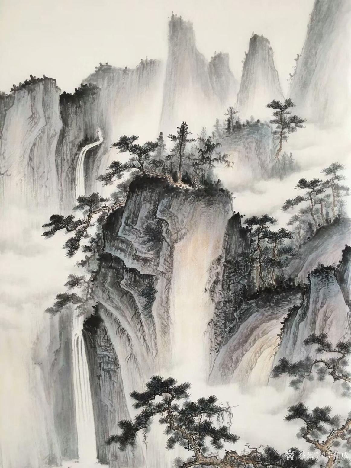 李偉成國畫作品《山澗垂釣》【圖0】