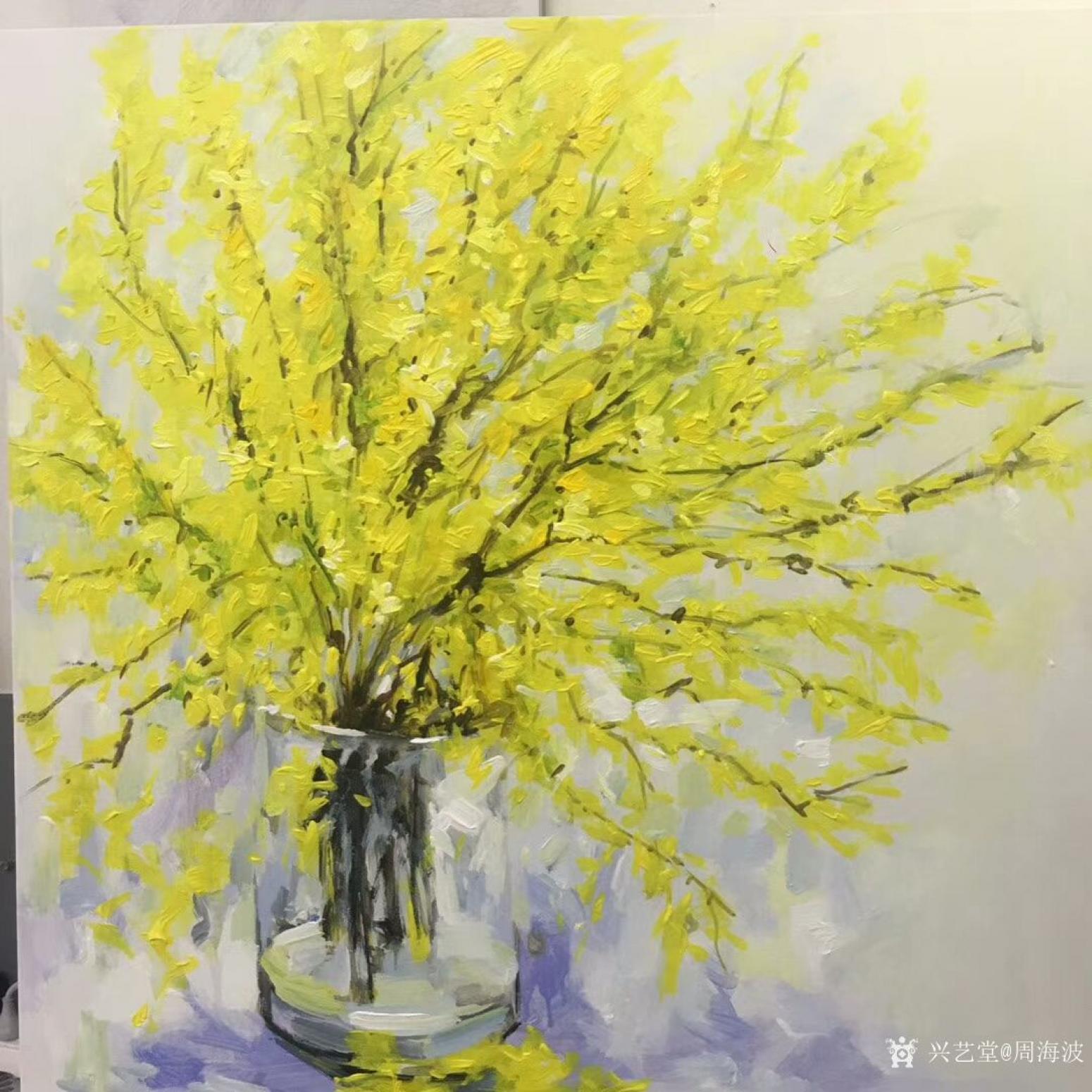 周海波油畫作品《迎春花》