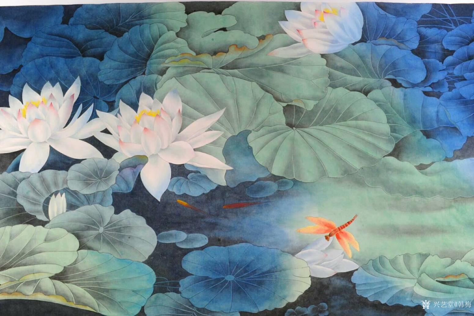 韓梅國畫作品《荷塘清趣》