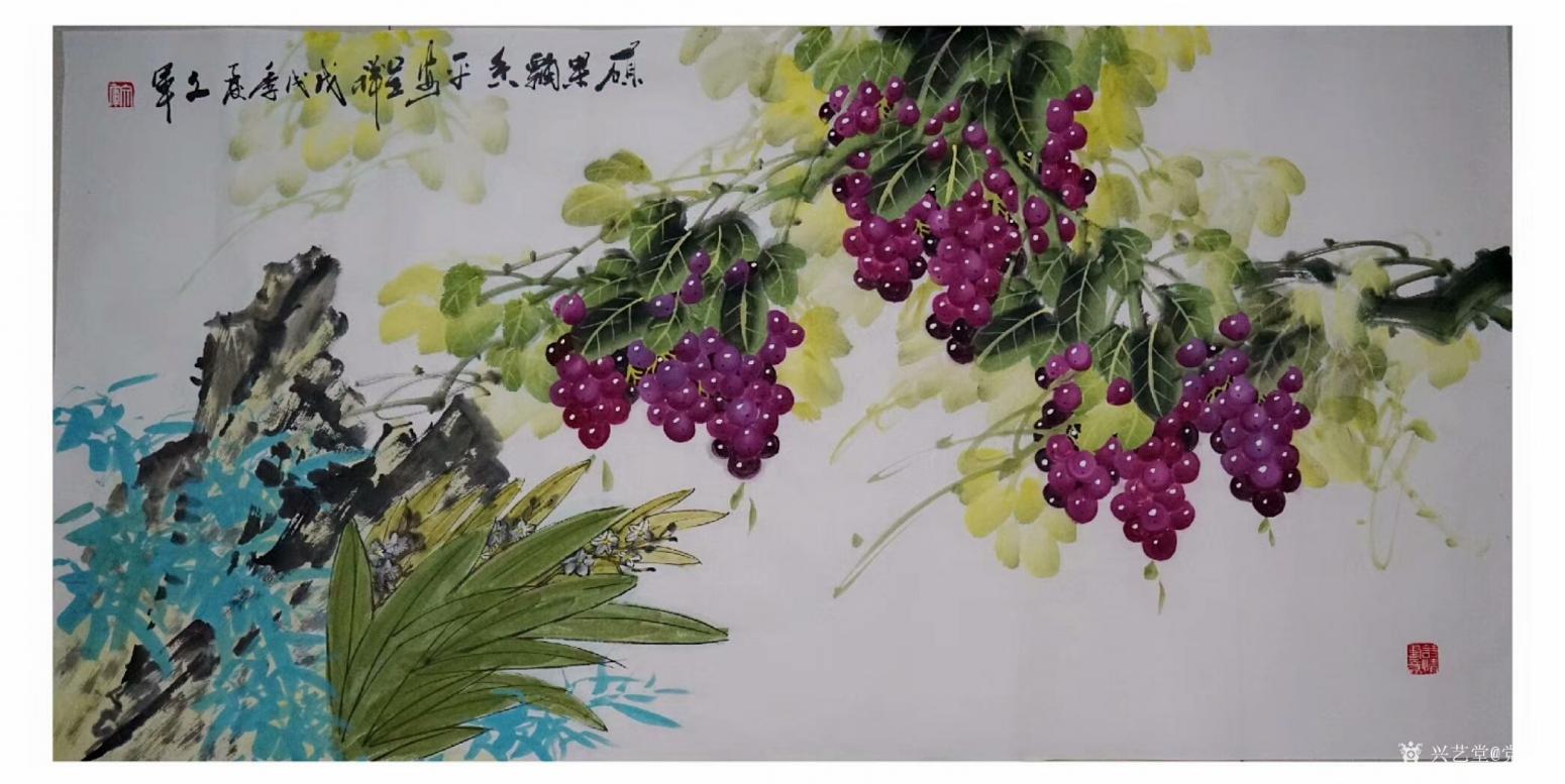 黨文軍國(guó)畫(huà)作品《碩果飄香平安呈祥》