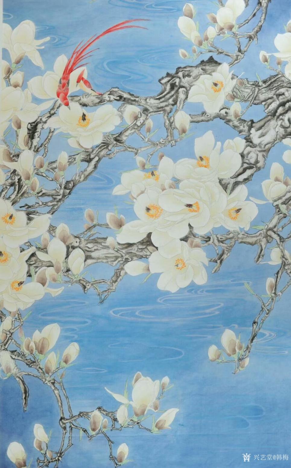 韓梅國畫作品《玉蘭雙壽圖》【圖0】