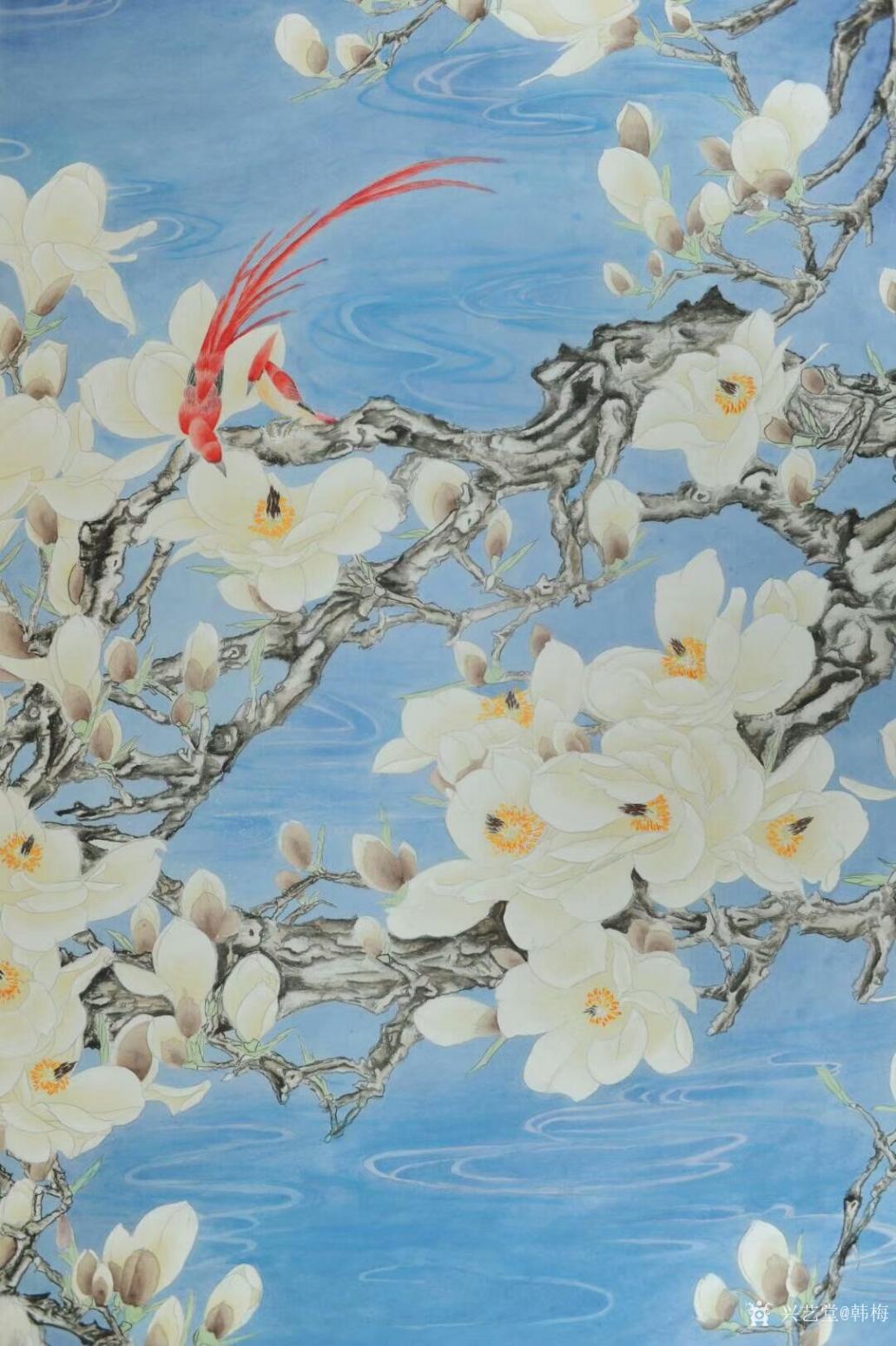韓梅國畫作品《玉蘭雙壽圖》【圖1】