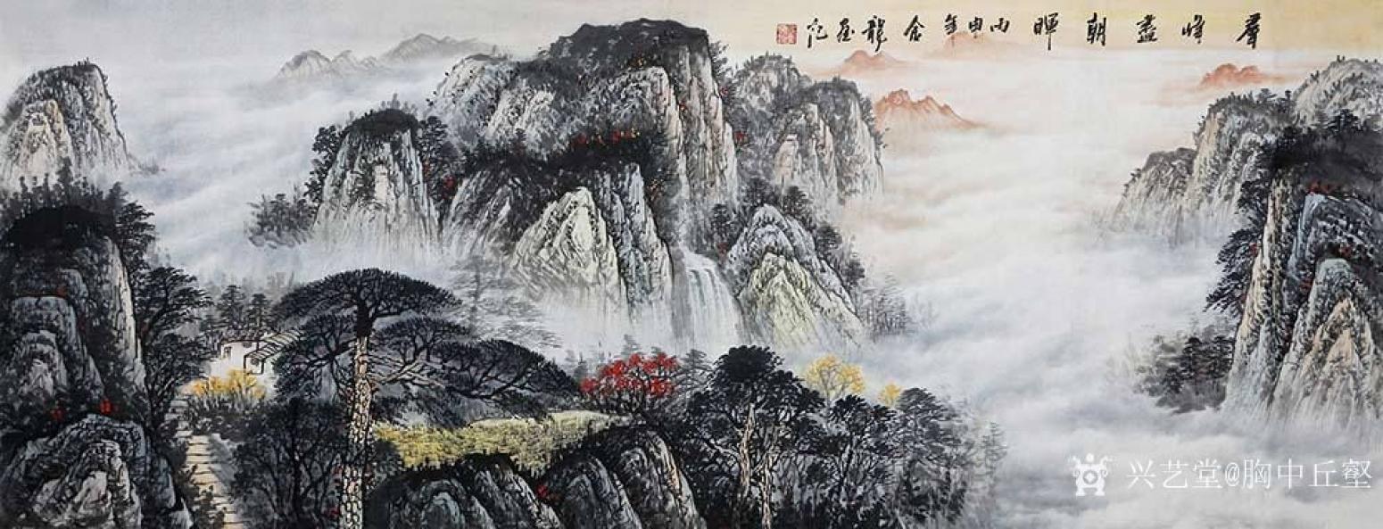 胸中丘壑國畫作品《層峰盡朝暉》
