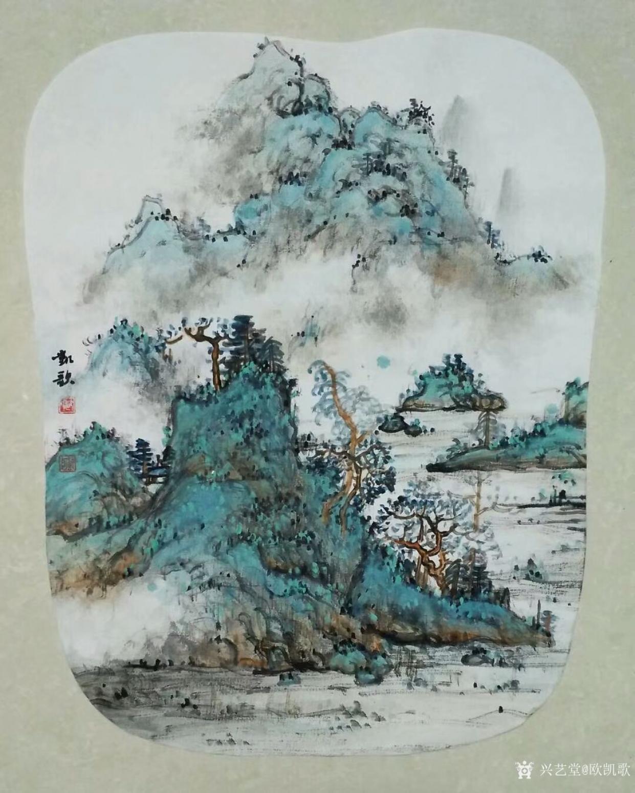 歐凱歌國畫作品《綠水青山》