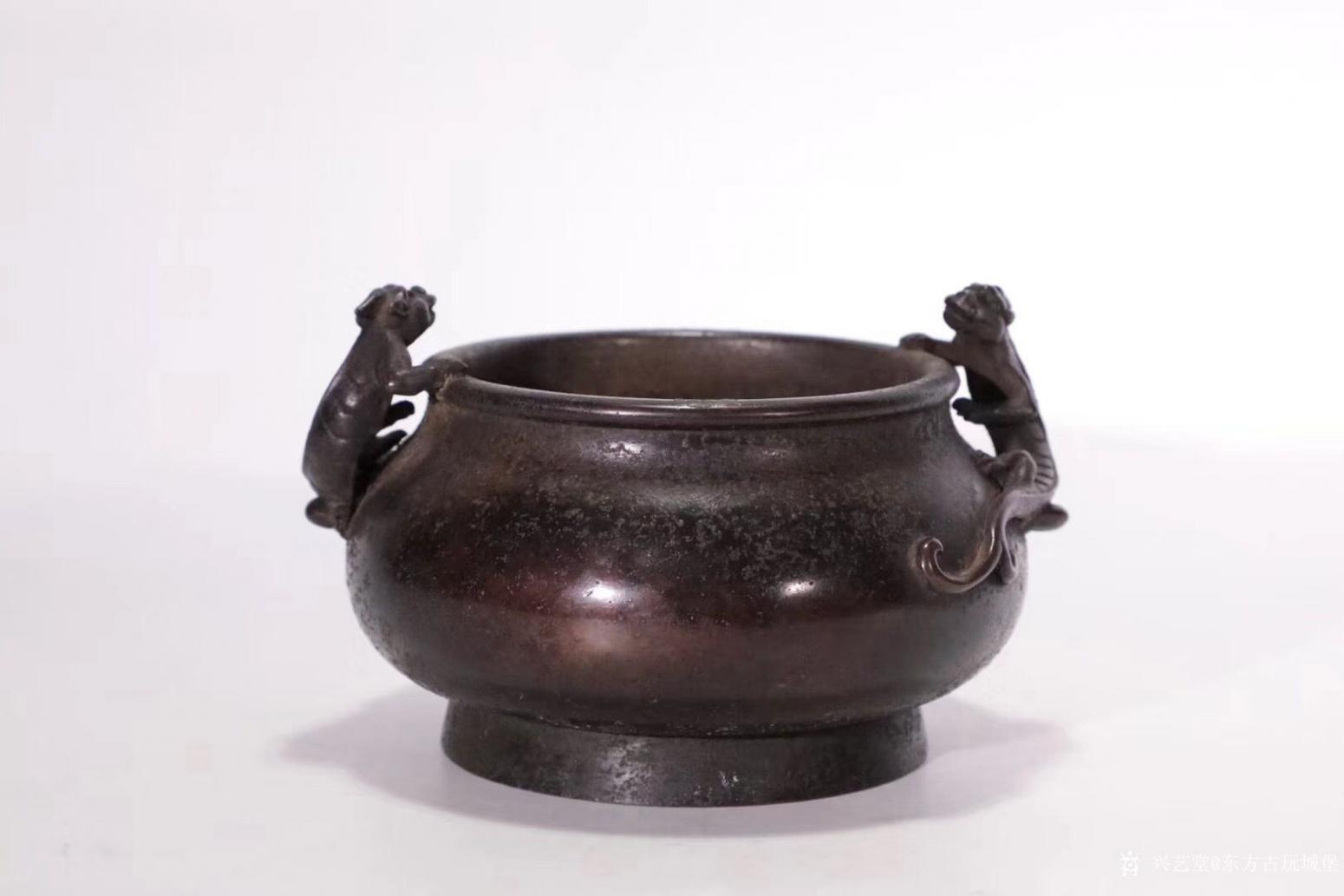 東方古玩城堡文玩雜項作品《雙螭龍耳銅爐》