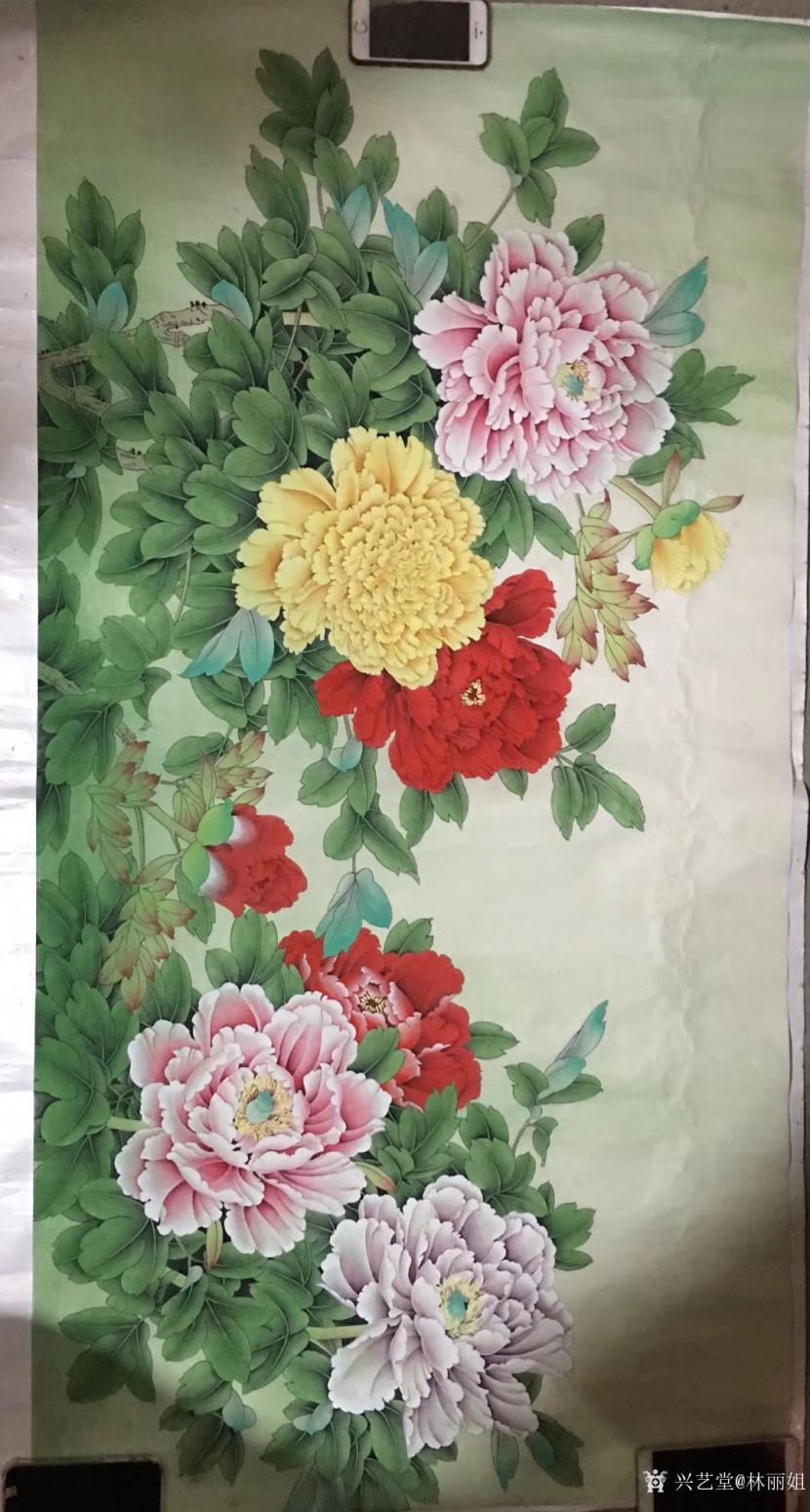 林麗姐國畫作品《花開富貴》