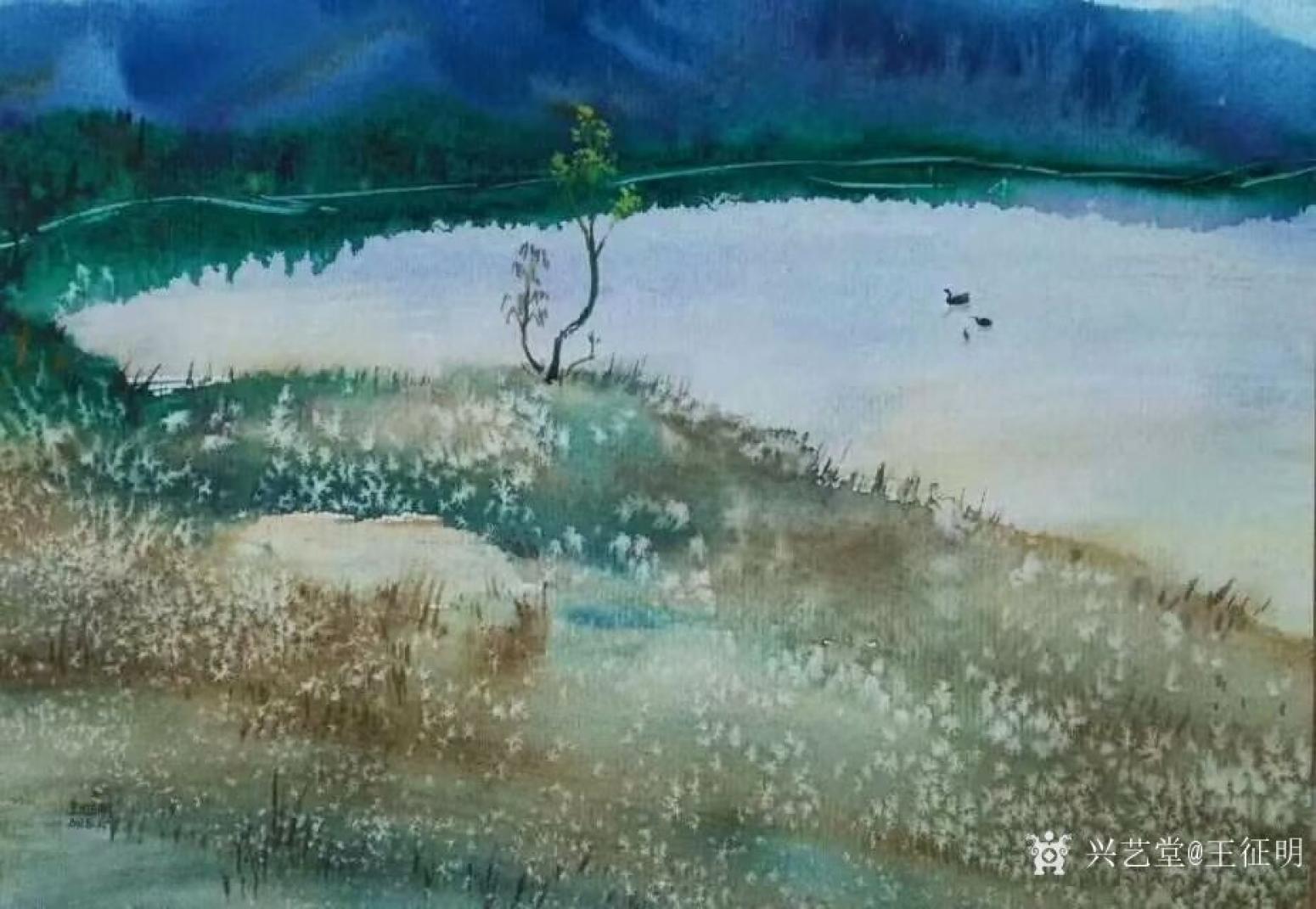 王征明油畫作品《水意畫北國之秋》