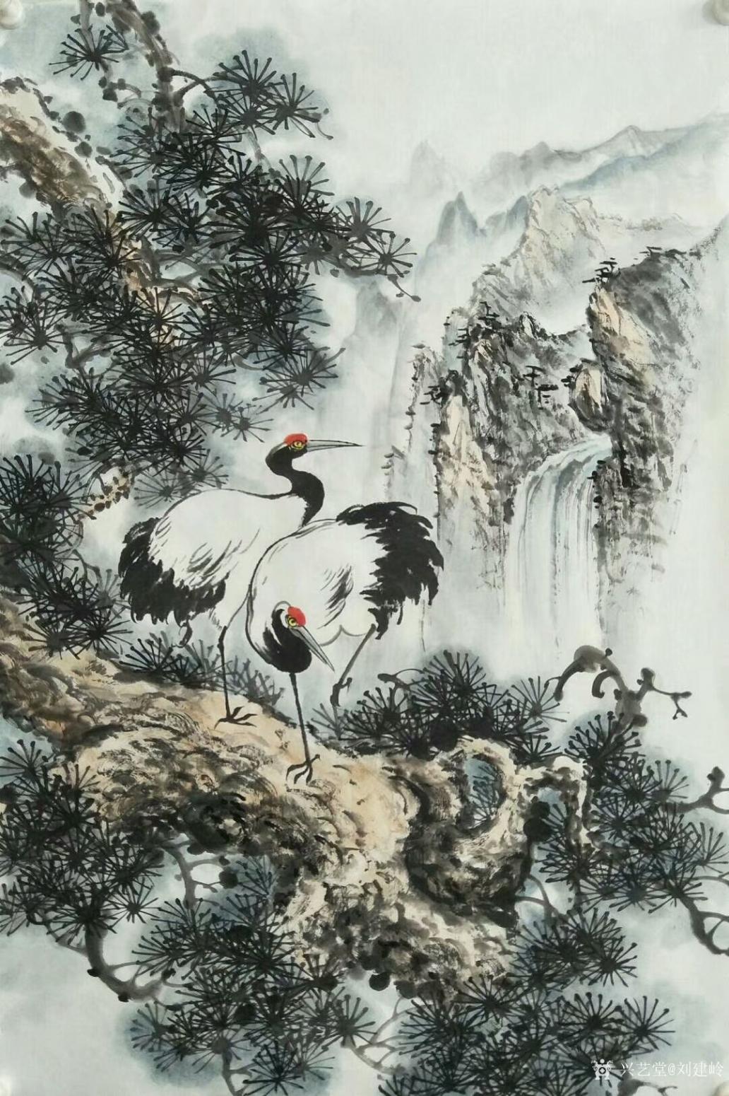 劉建嶺國畫作品《松齡鶴壽》