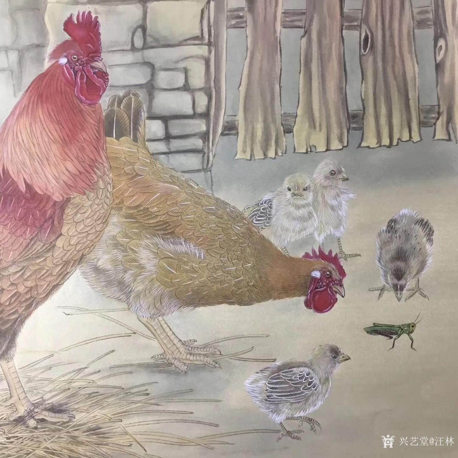 汪林國畫作品《雞-幸福一家》【圖0】