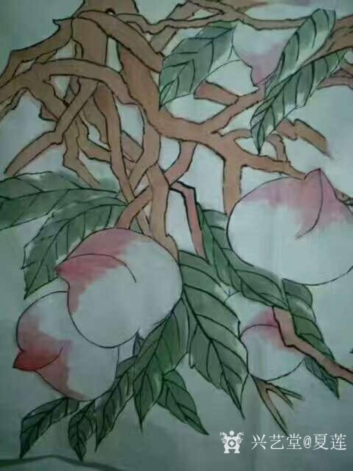 夏蓮國(guó)畫作品《千年壽桃》