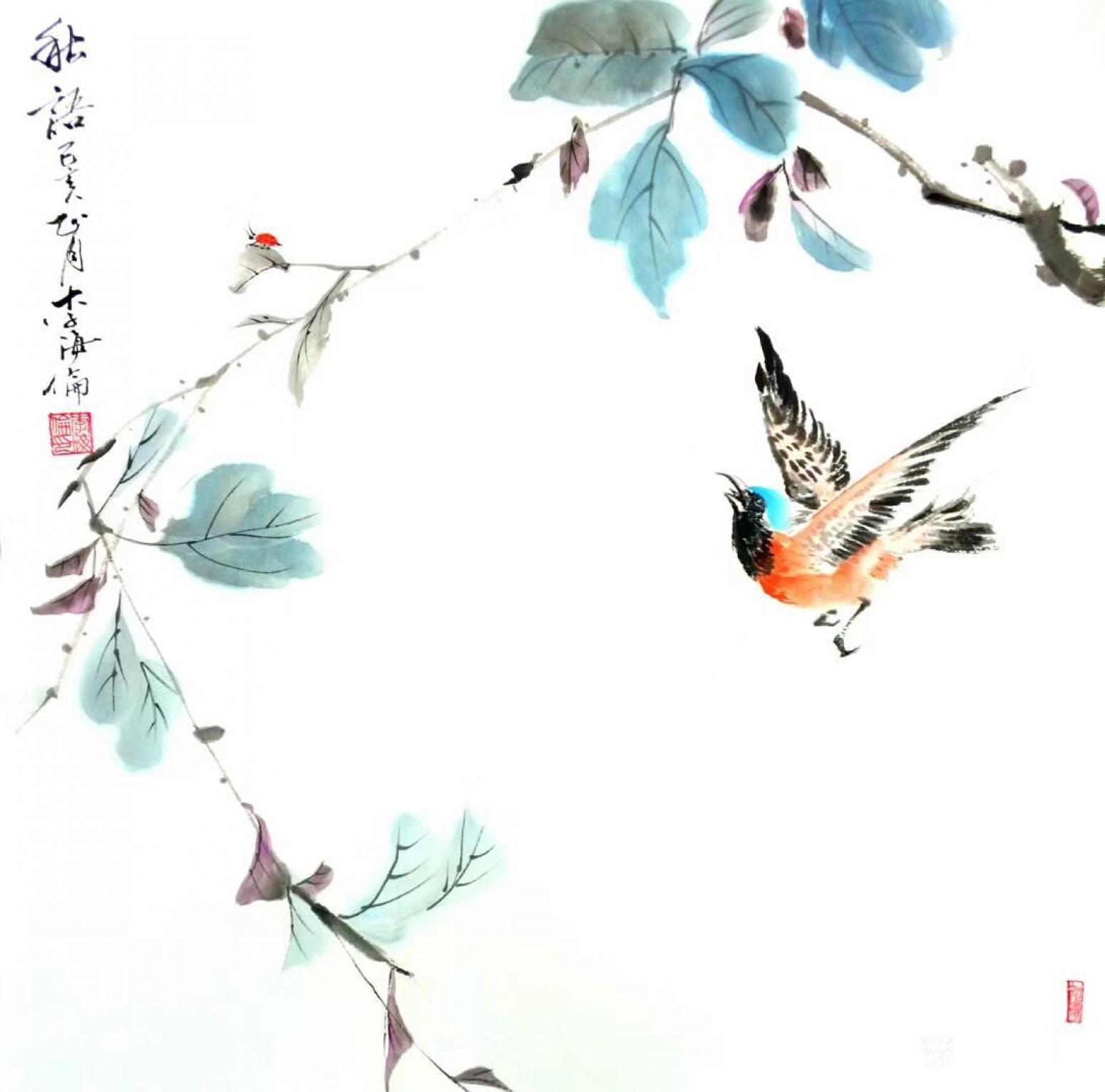 李牧國(guó)畫作品《秋語》
