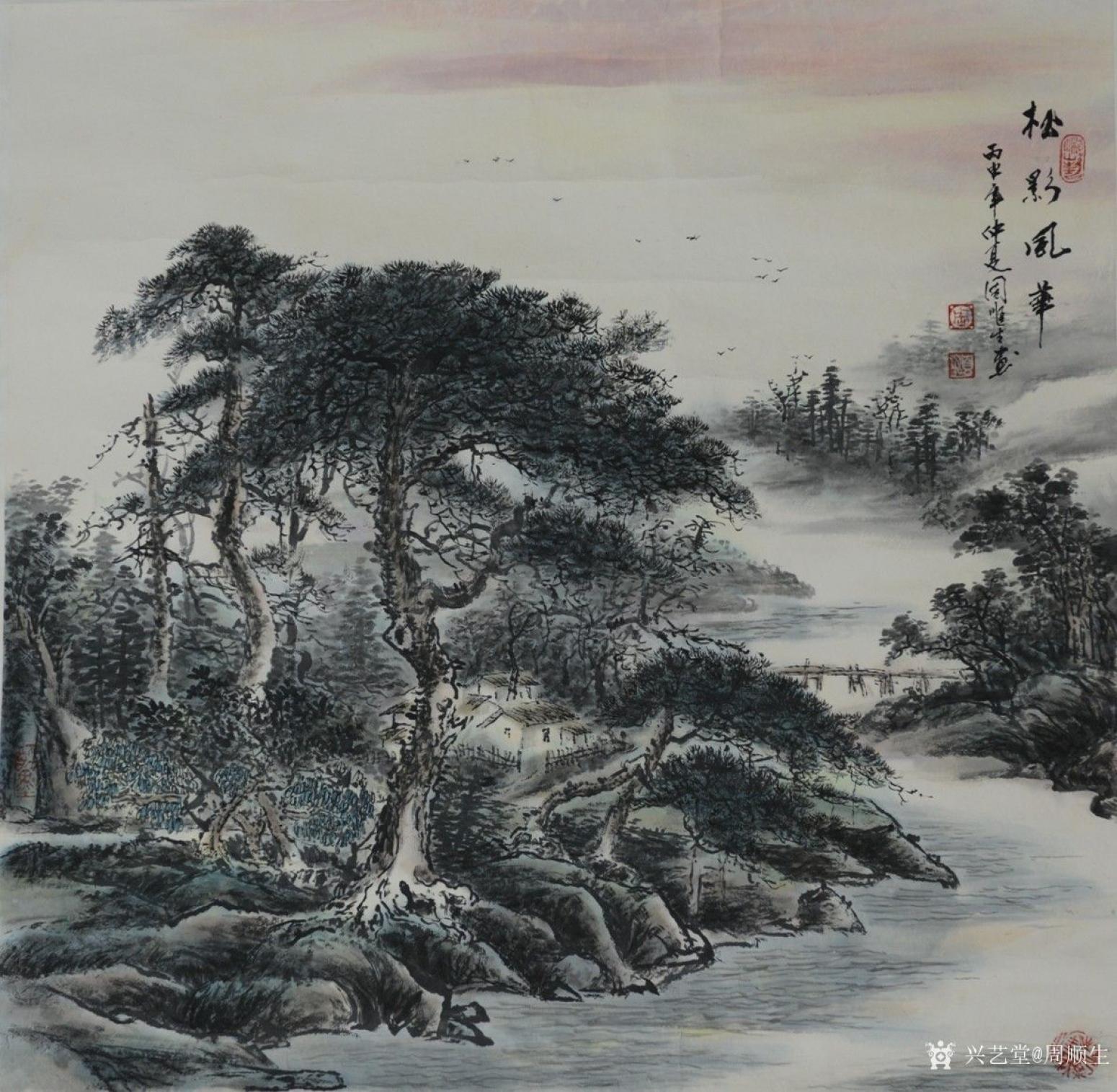 周順生國畫作品《四尺斗方松影風(fēng)華》