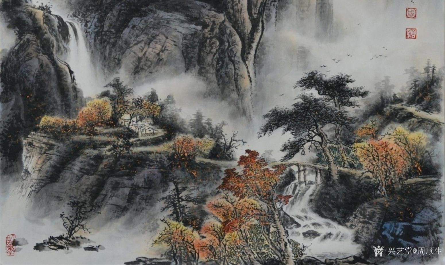 周順生國畫作品《秋在白云黃葉中》【圖1】