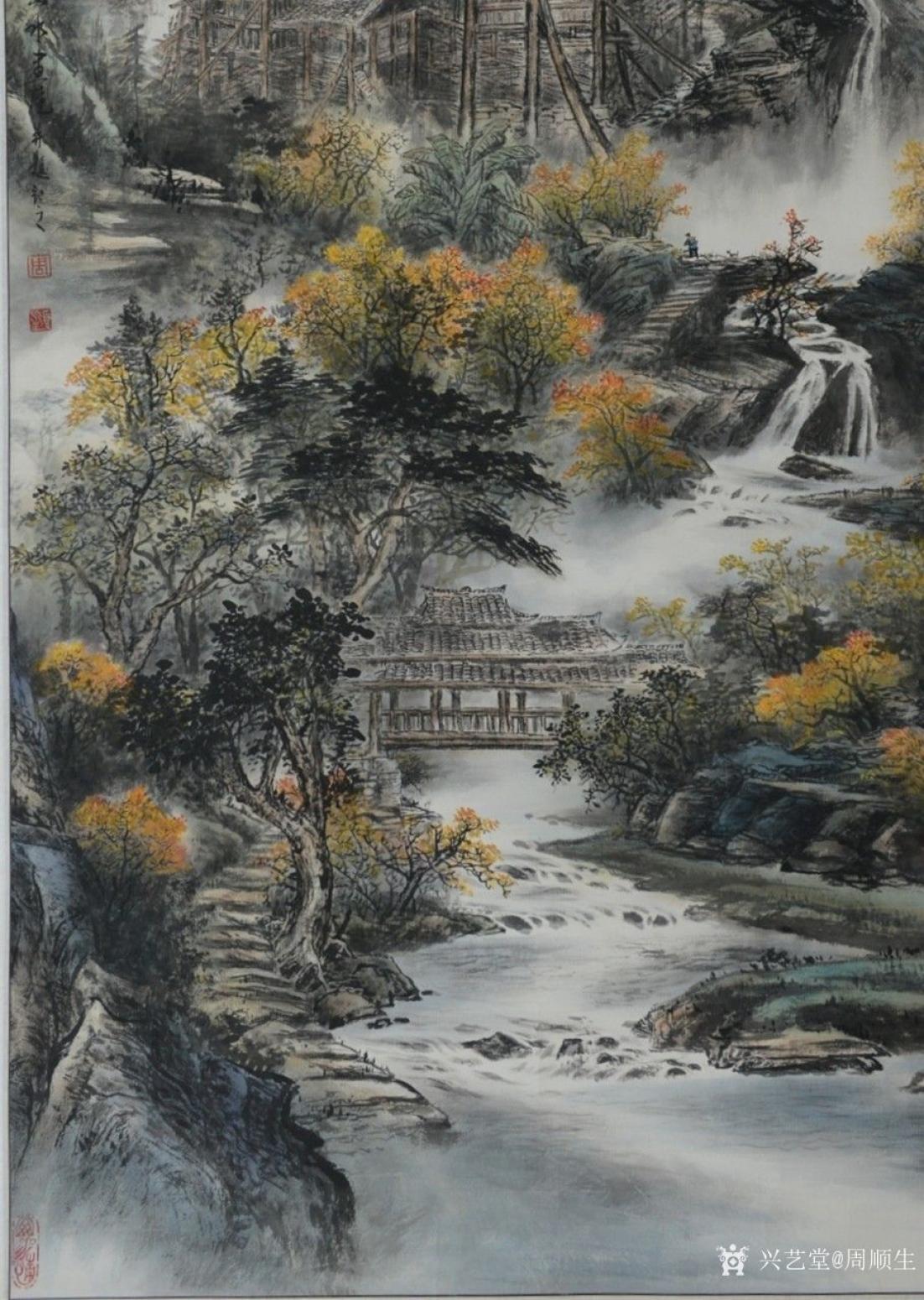 周順生國畫作品《四尺中堂瑤寨人家秋》【圖5】