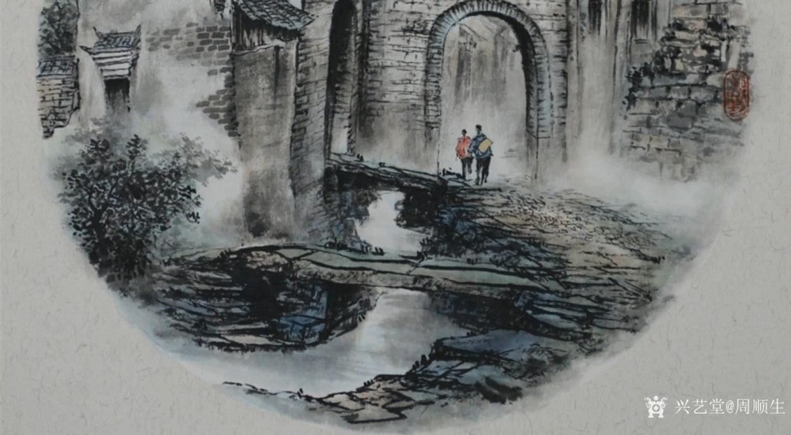 周順生國(guó)畫作品《團(tuán)扇熊村古韻》【圖4】