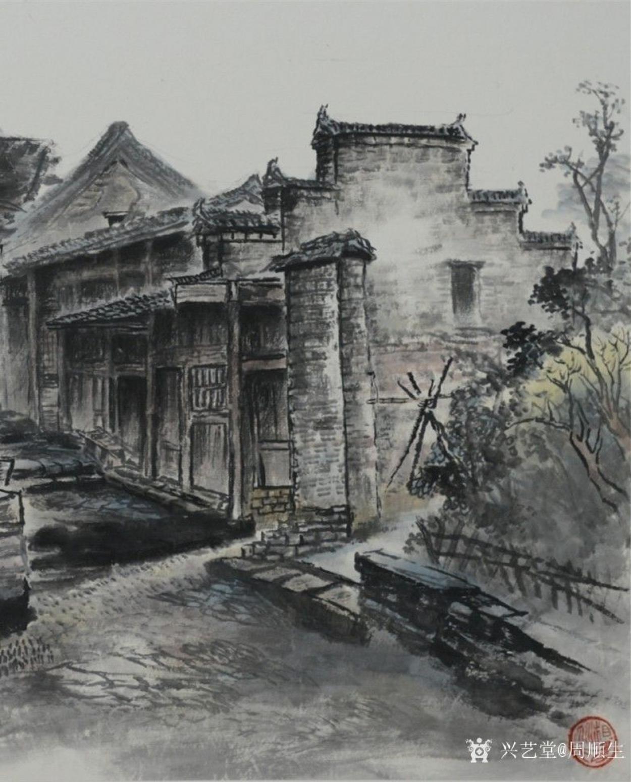 周順生國畫作品《四尺斗方大圩古鎮(zhèn)》【圖1】