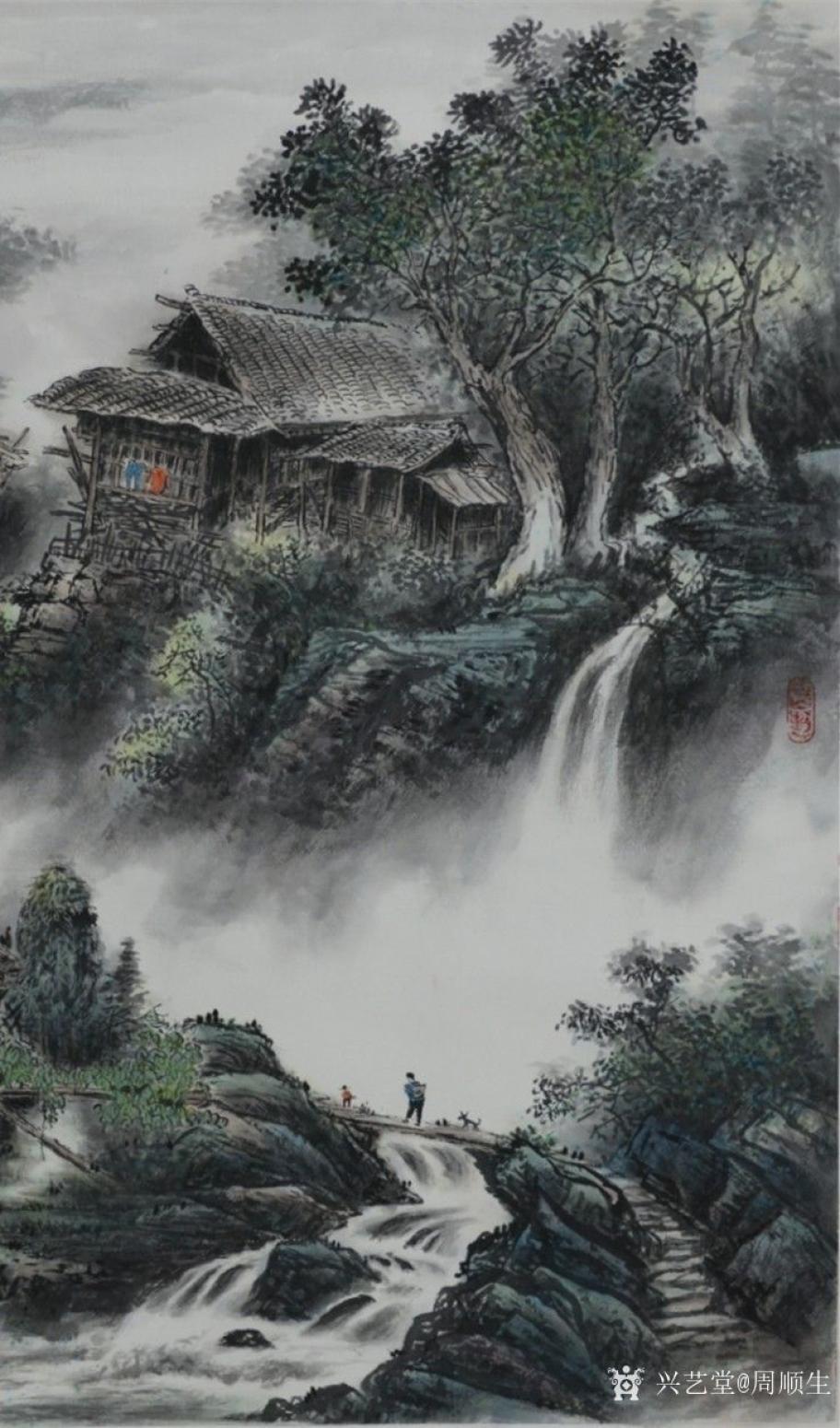 周順生國(guó)畫作品《九屋江頭村西嶺古鎮(zhèn)》【圖3】