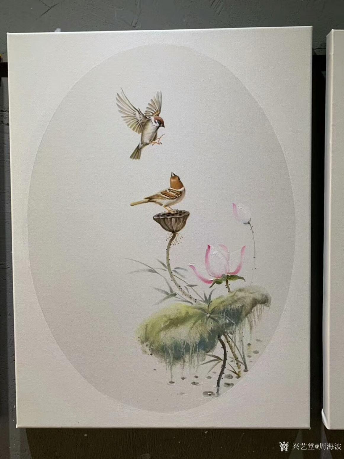 周海波油畫作品《新中式油畫花鳥(niǎo)畫套2》【圖1】