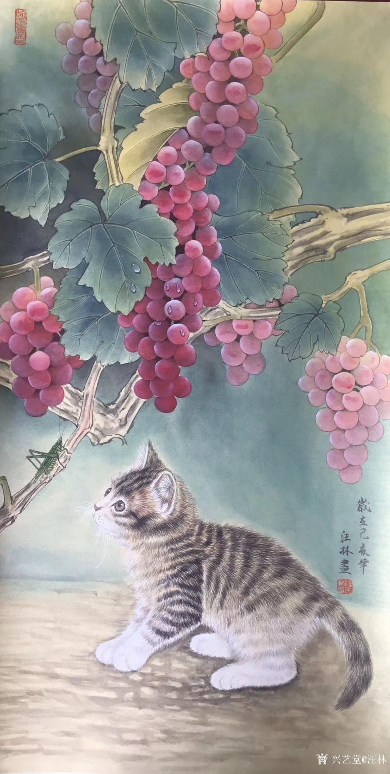 汪林國(guó)畫(huà)作品《貓與螞蚱“秋趣”》