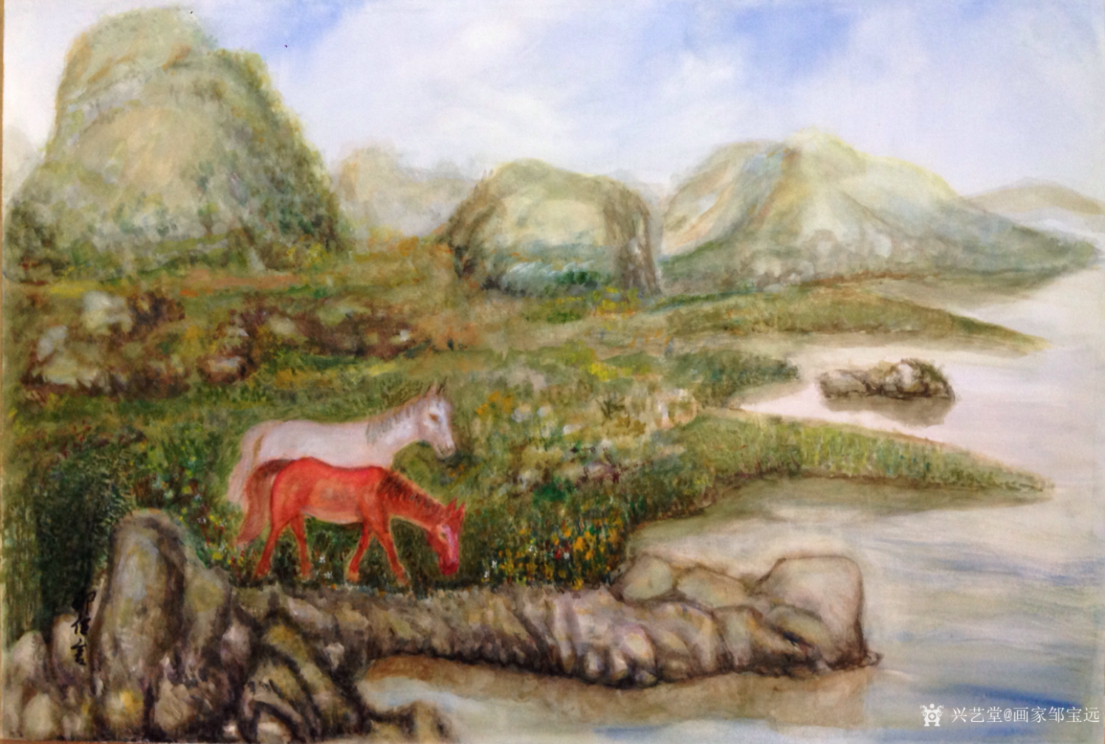 畫家鄒寶遠油畫作品《伴》