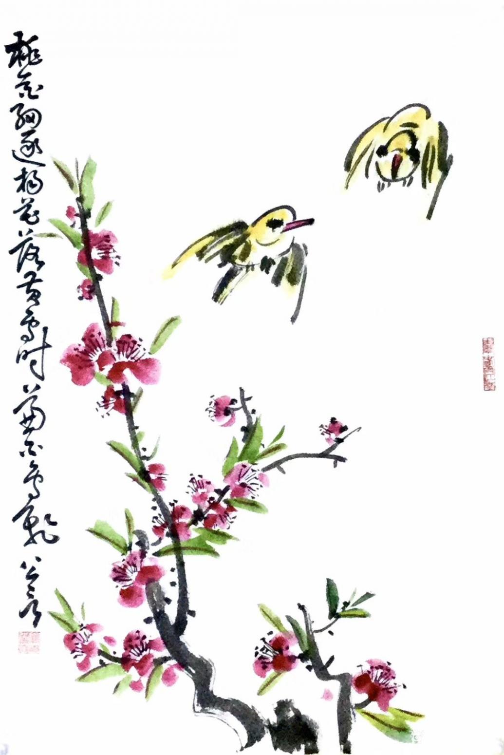 龔光萬國畫作品《花鳥-桃花細(xì)逐楊花落》