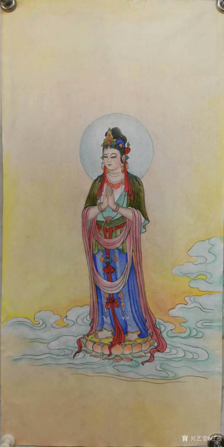任燕國畫作品《彩墨觀音大士》
