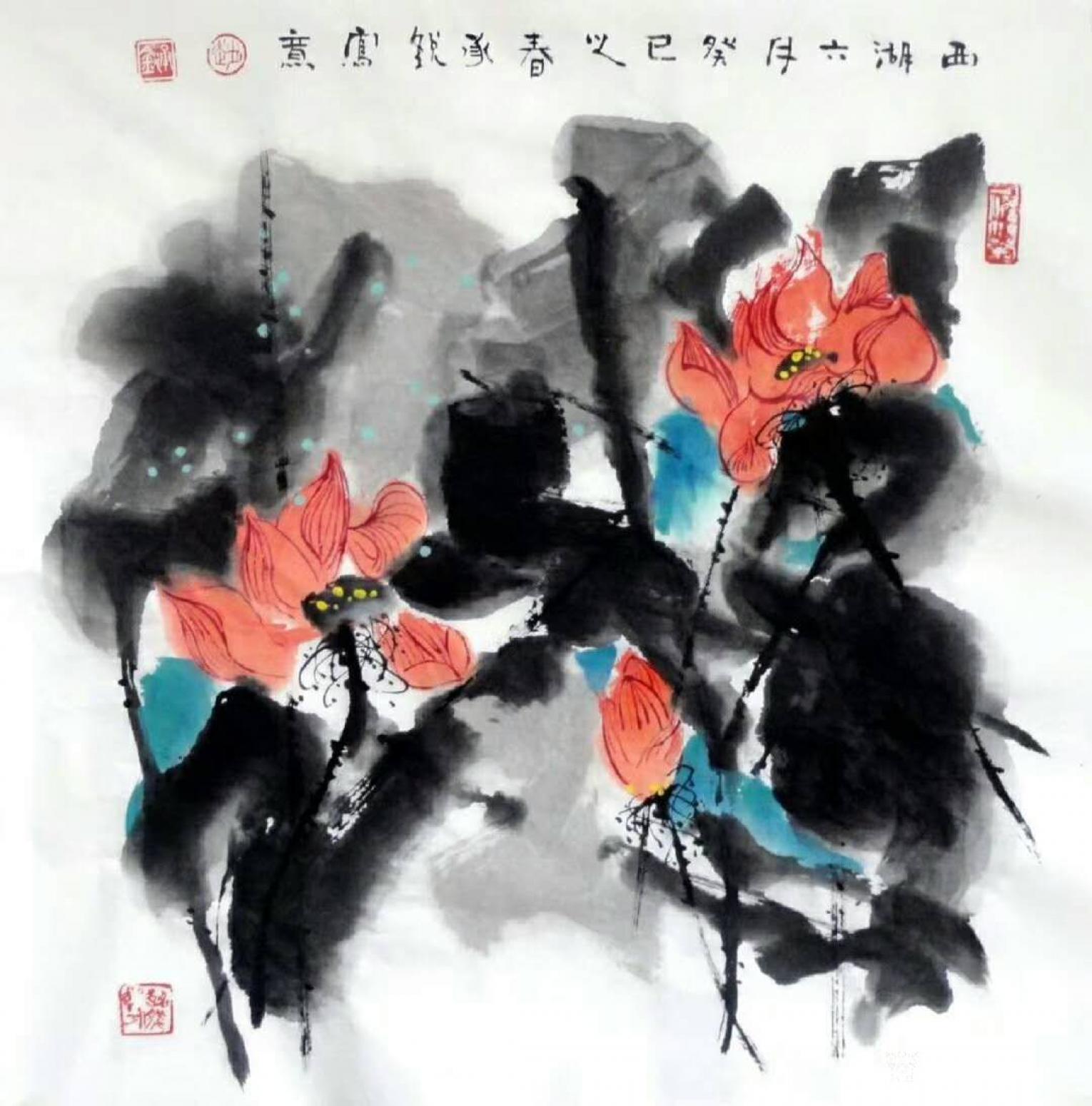 趙承銳國(guó)畫(huà)作品《花鳥(niǎo)畫(huà)-西湖六月》