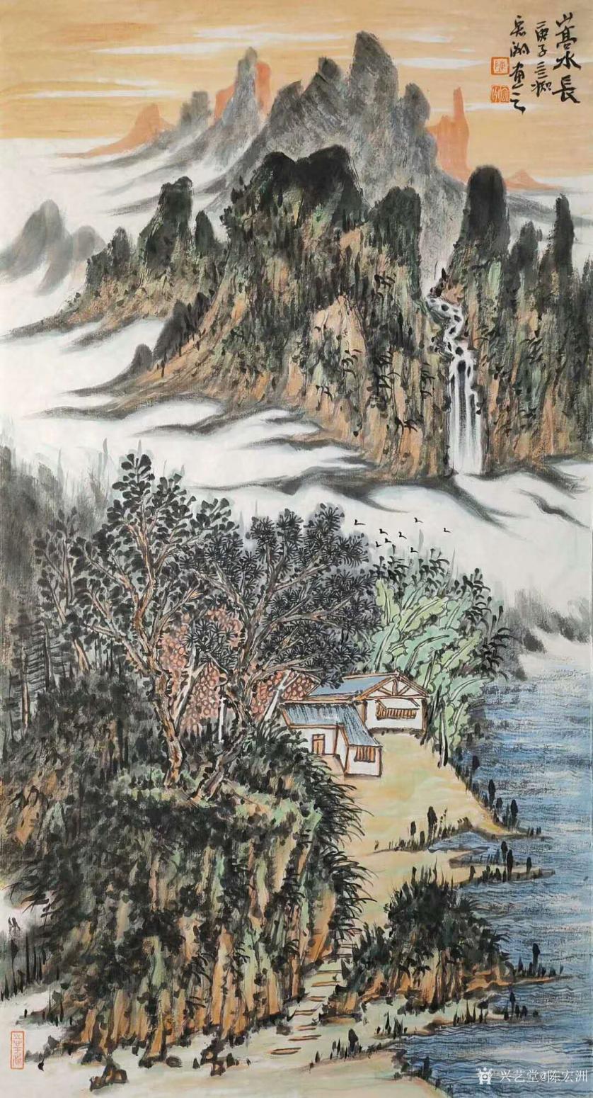陳宏洲國畫作品《山水畫-山高水長》