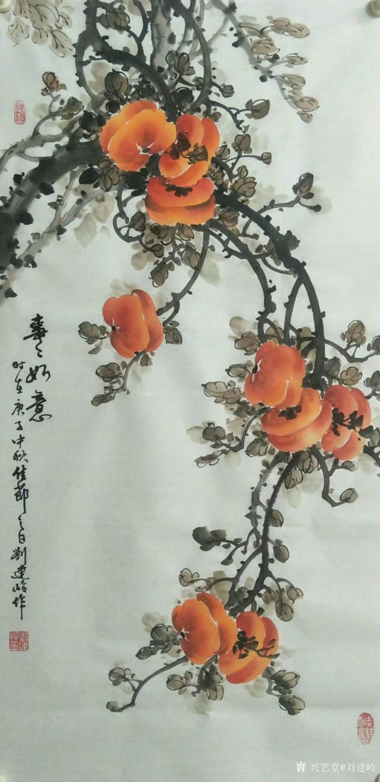 劉建嶺國(guó)畫(huà)作品《(柿子)事事如意3》