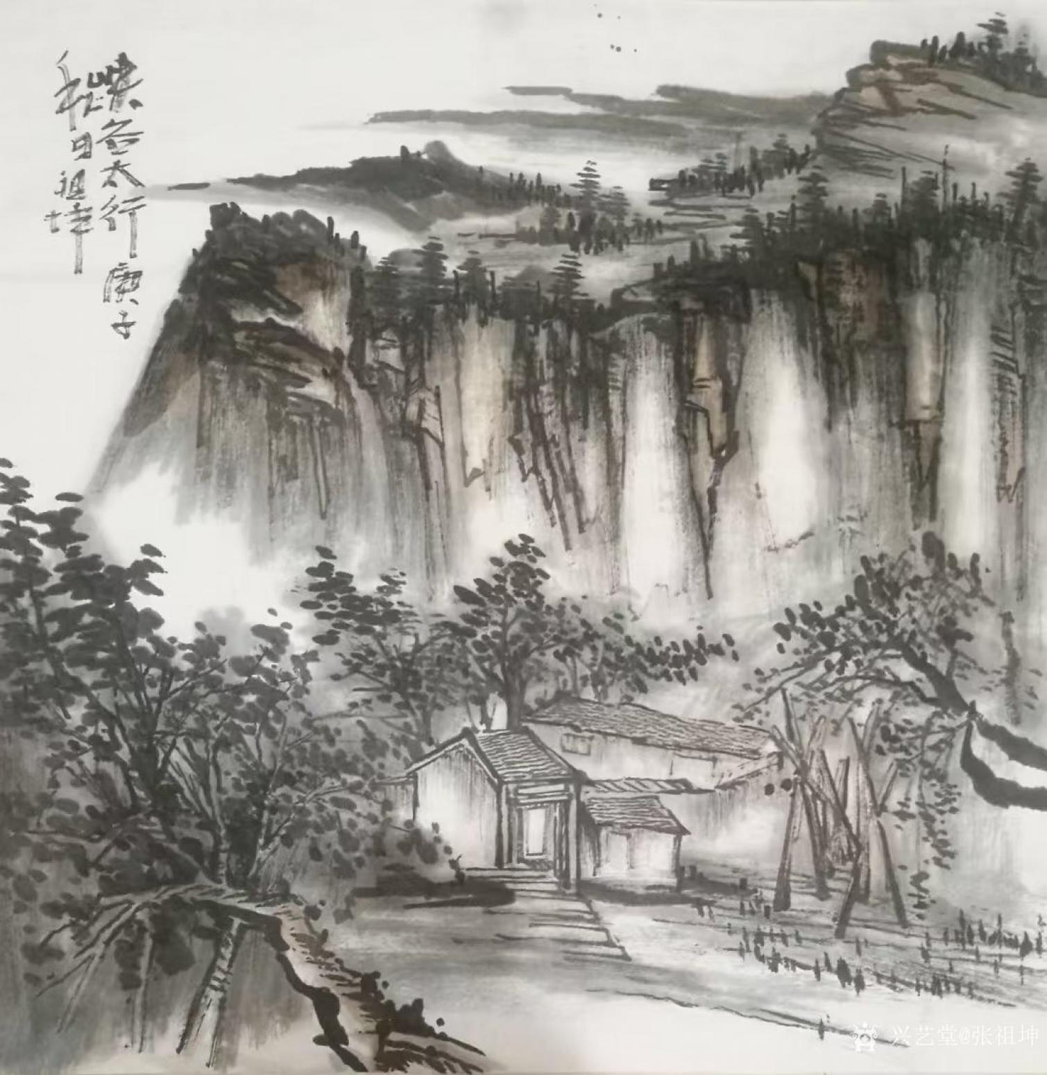 張祖坤國(guó)畫作品《山水-峽谷太行》