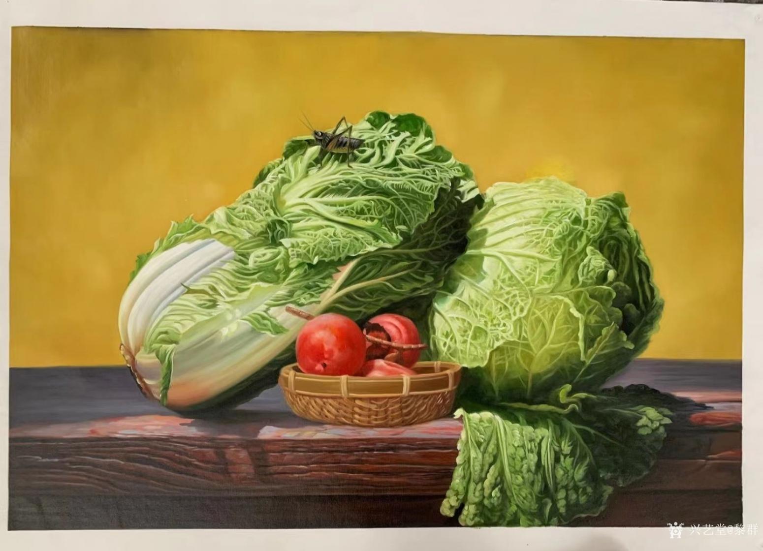 黎群油畫作品《寫實(shí)白菜(包框包郵)》【圖0】