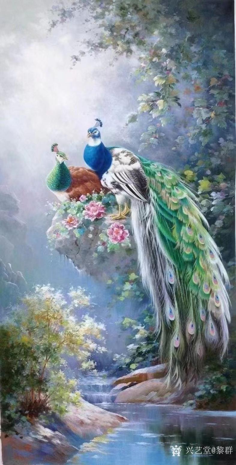 黎群油畫作品《《孔雀棲息圖》》
