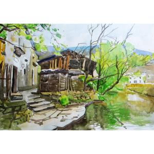楊陽國畫作品《【河畔小景】作者楊陽》價格960.00元