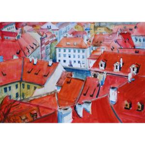 楊陽國畫作品《【紅屋頂?shù)牟祭瘛孔髡邨铌枴穬r格960.00元