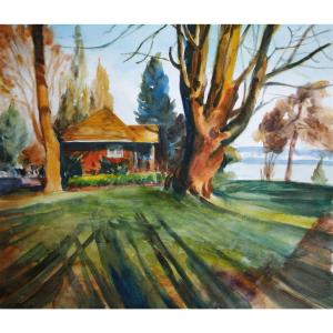 楊陽國畫作品《【湖畔小屋】作者楊陽》價格1440.00元