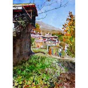 楊陽國畫作品《【丹巴藏寨】作者楊陽》價格1920.00元