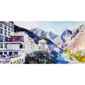 楊陽國畫作品《【丹巴山景】作者楊陽》價格1920.00元