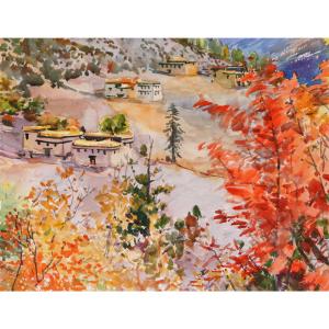 楊陽國畫作品《【丹巴藏寨】作者楊陽》價格2400.00元