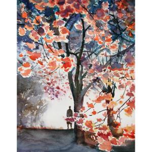 楊陽國畫作品《【櫻花樹下】作者楊陽》價格2400.00元