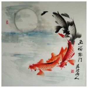 王學(xué)東國畫作品-《【五福臨門1】作者王學(xué)東》