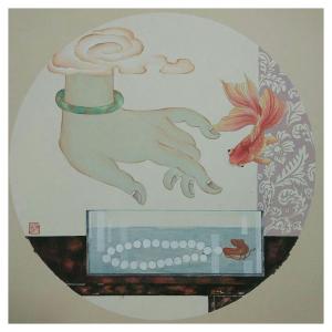 傅斌科國畫作品-《【戲金魚】作者傅斌科》