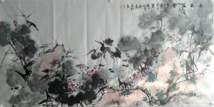 邢坤國畫作品-《荷塘情趣》