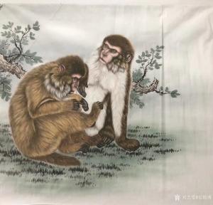 石海博國(guó)畫作品-《猴樂圖》