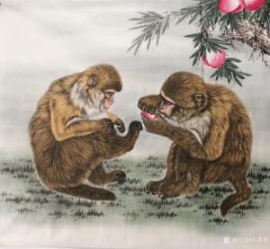 石海博國(guó)畫作品-《猴樂圖》