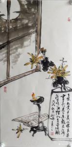 邢坤國畫作品-《寒窗夢》